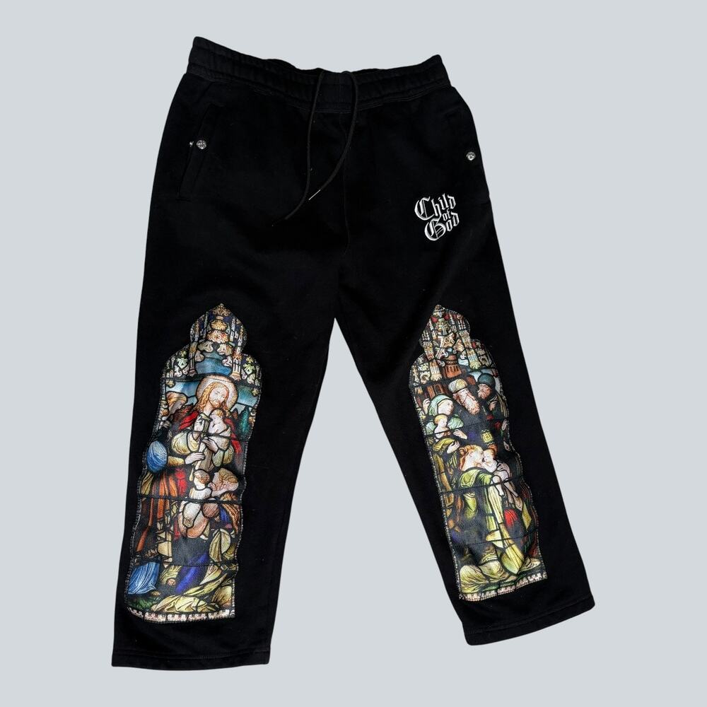 CTHDRL Cathedral Men’s Large Black Stained Glass Graphic Jogger Sweatpants NWOT